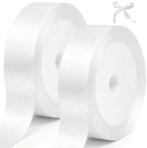 tenn well Geschenkband Weiß 20mm, 44M Satinband Breit Schleifenband | für Geschenkverpackung Brautstrauß Basteln Geburtstag Hochzeit Dekoration