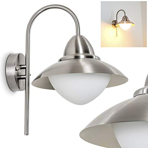 HOFSTEIN Außenwandleuchte Gielas, Außenwandlampe aus Metall/Milchglas in Edelstahl/Weiß, Wandleuchte Down außen im modernen Design, E27, IP44, Hof, Eingangsbereich, Terrasse, Haustür