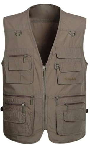 Gihuo Men's Fishing Vest Utility Safari Travel Vest with Pockets Outdoor Work Photo Cargo Fly Summer Vest (X-L, Grey)