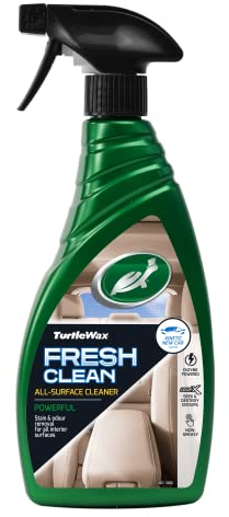 Turtle Wax Fresh Clean Limpiador de Interiores Todo en Uno, elimina manchas, olores y suciedad de la tapicería, vinilo, cuero, plásticos, efectivo ambientador para coche con aroma a coche nuevo,500 ml