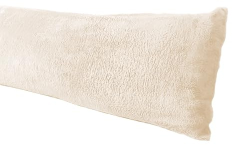 Extra Soft Body Pillow Cover, Sherpa/Microplush Material, 20x54 Inches, Zipper Closure (Cream)