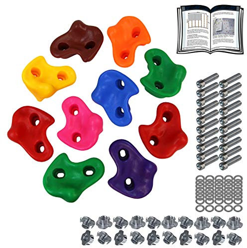 ALPIDEX Kinder Klettergriffe bunt 5/10/15/20/30 Stück Klettersteine inklusive Befestigungsmaterial, belastbar bis 200 kg, Indoor und Outdoor geeignet - 10 Stück