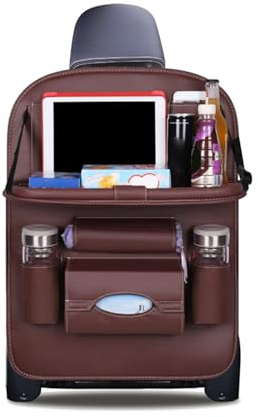 Ergocar Auto Organizer Rückenlehnenschutz Luxus Autositzschutz aus PU-Leder mit faltbarem Tablethalter wasserdicht Rückenlehnenschutz Rückenlehnen-Tasche für Kinder (Mokka - 1 Pack)
