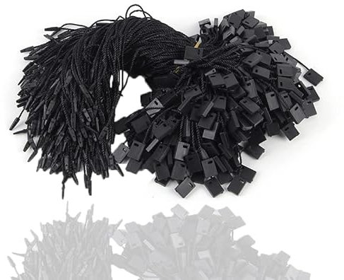 Hangtag String Nylonschnur für Hängeetiketten, 200 Stück, Einweg, schwarz, mit Schnappverschluss, für Kleidung, Markenetikett, Preis (schwarz)