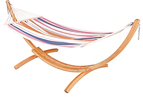 LA Siesta® Chillounge Hammock with Spreader Bar & Wood Stand, Weatherproof Outdoor Hammock with Stand for Outside Backyard, Heavy Duty Hammock and Stand - Max 265 Lbs, Sunrise