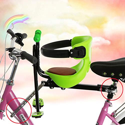GHzzY Cykling barnstolar – barncykelsäte – barn elektrisk cykel framsäte – snabb nedmontering och justerbar höjd, grön