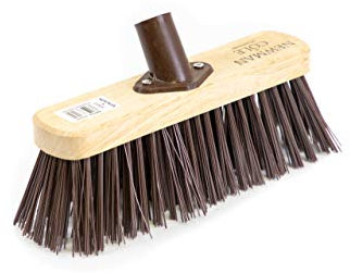 Newman and Cole 10 Wooden Garden Broom Head - Replacement Wooden Broom Head for Outdoor Garden Patio Yard Brush Sweeping - Wood Brush Head Fitted Fixing Bracket Connector (10 Stiff Synthetic Poly)