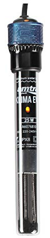Amtra Klima EVO - Riscaldatore automatico per acquari fino a 25 litri, regolabile da 18 a 34 gradi, provetta in quarzo infrangibile, con ventose, potenza 25W