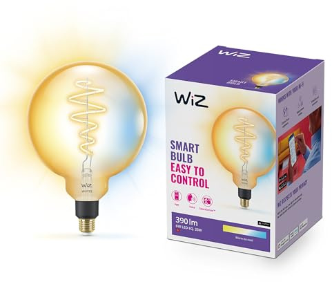 WiZ Tunable White Amber LED Lampe G200 Globe E27 (390 lm), 25 W Filament Lampe im Vintage Design mit bernsteinfarbenem dimmbarem Licht, smarte Lichtsteuerung über WLAN per Stimme/App