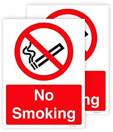 Pack of 2 No Smoking Stickers (150 x 200 mm) Waterproof No Smoking Sign Self Adhesive Stickers for Door Sara Prints®