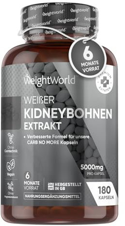 Kidneybohnen Extrakt 5000mg - Mit Zink & Chrom - 180 Kapseln für 6 Monate - 50:1 Weißer Kidney Beans Extract - Chrom trägt zu einem normalen Makronährstoff Stoffwechsel bei (EFSA) - WeightWorld