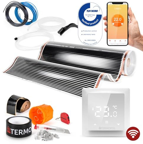 Termofol Riscaldamento Elettrico a Pavimento Set - Kit Riscaldamento con Termostato H6 Wifi Riscaldamento ausiliario Potenza 220W/m² - Superficie 8 m² Riscaldamento Elettrico a Pavimento
