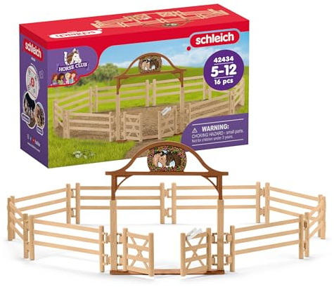 Schleich Horse Club | Pferdekoppel mit Eingangstor 42434 | 16 Teile | schleich Pferde Zubehör Set mit 8 Zaunelementen, Eingangstor & Sticker | passt zu Horse Club Artikeln | Spielzeug ab 5 Jahren