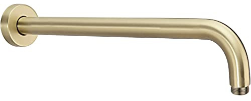 TRUSTMI Shower Arm with Flange 16 Inch L-Shape Extension Pipe for Rainfall Shower Head Heavy Duty Wall Mounted Stainless Steel Extender Arm, Brushed Gold