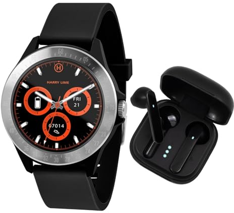 Harry Lime Fashion Smart Watch in Black Featuring Black True Wireless Earbuds in Charging Case
