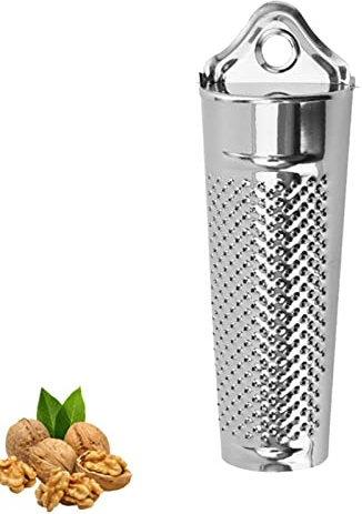 Rallador de nuez moscada de acero inoxidable, molinillo de nuez moscada de mano con recipiente para cocina, queso duro, cítricos, frutas, ajo, nuez moscada y nuez moscada