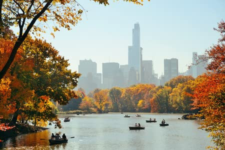 adrium Acryl-Bild 120 x 80 cm: Menschen Bootfahren im See im Central Park im Herbst New York City (100321608)