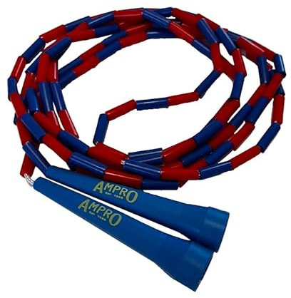 AMPRO Super Pro Ballers Springseil, verstellbar, mit Perlen, 3 m, Rot/Blau/Gelb – Springseil/Boxer/Boxer/Fitness/Übung