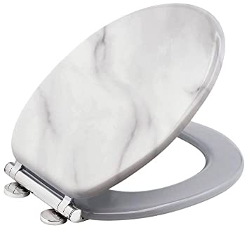 Dealx Xone Wooden Toilet Seat with Easy Clean, Toilet Seat Soft Close, Durable Enameled Wood, Stable Toilet Seat Hinges, Standard Toilet Seats, Adjustable Hinge Toilet Lid Seat Cover (Wooden Marble)