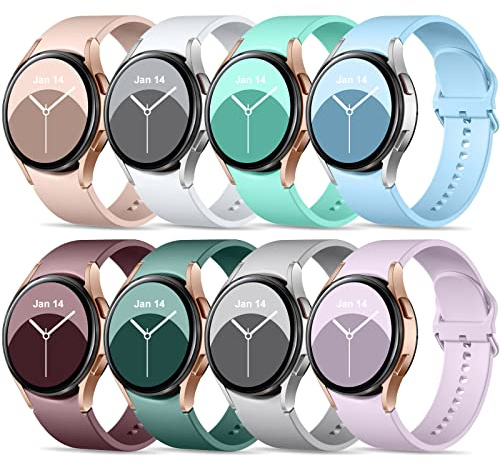 Upeak 8 Stück Silikon Armband für Samsung Galaxy Watch 7 6 5 4 40mm 44mm | Weich Original Armband für Galaxy Watch 6 4 Classic & 5 Pro, 20mm Sportarmband für Damen Herren, Hell Gefärbt