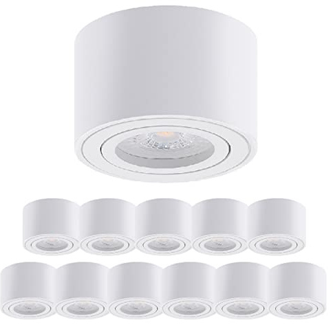 Oktaplex 12 Stück Aufbauspot Lile Weiß inkl. LED Modul 4,8W 380lm | 230V, 4000K Neutralweiß, 80x50mm, Aufputz, Aufbauleuchte Aufbaustrahler Aluminium Schwenkbar