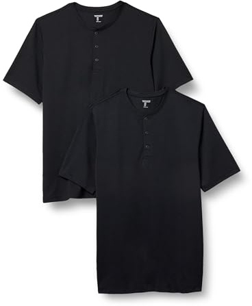 Amazon Essentials Herren Kurzärmliges Henley-Hemd Aus Schnelltrocknendem Jersey, Normale Passform, 2er-Pack, Schwarz, XXL