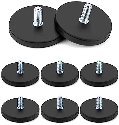 QWORK 8 Stück Neodym Magnete Gummiert Ø 43mm Mit M6 Außengewinde, Magnetsysteme mit Gummimantel, 10kg Haftkraft