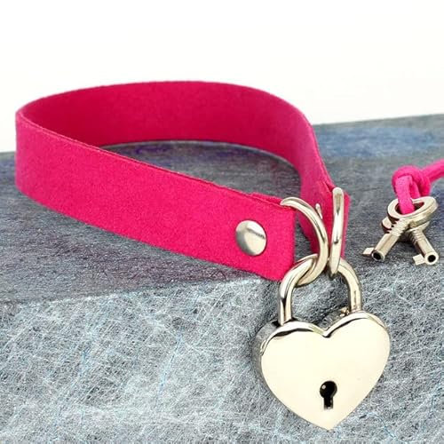 SHANHE Schwarzes Leder Herz Schloss Schlüssel Halsband Halsketten Kragen Frauen Gothic Vorhängeschloss am Hals Schloss Goth Schmuck Collier Femme