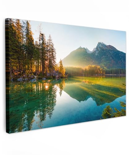 MuchoWow© Leinwand Bilder Groß XXL Wanddeko Wohnzimmer Aesthetic Room Decor | 120x80 cm - Deko Zimmer Wandbilder Modern Fotogeschenke See - Wald - Berge - Bild Natur - Sonne - Landschaftsbilder