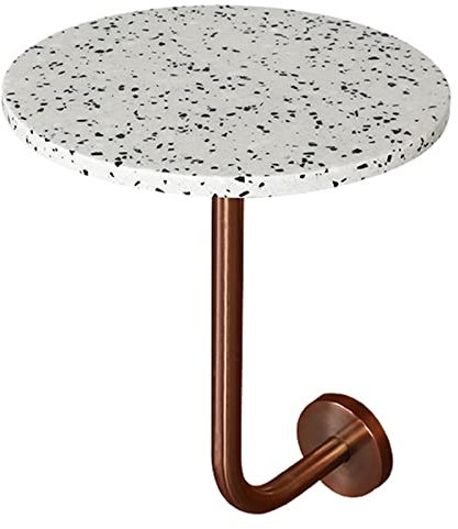 Fodalob Klassische Bistro-Kneipenmöbel- Terrazzo-Bartisch rund mit Metallbein, L-förmiger Wandtisch 40 cm Platte und 43 cm Höhe