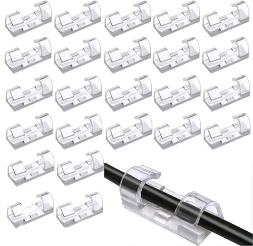 Tinyuet 50 pezzi Clip per Cavi, Clips Fermacavi Autoadesivi, trasparenti Cavo Fermacavi Supporto, Organizzatore di Cavi per Casa, TV, PC, Laptop o Ufficio