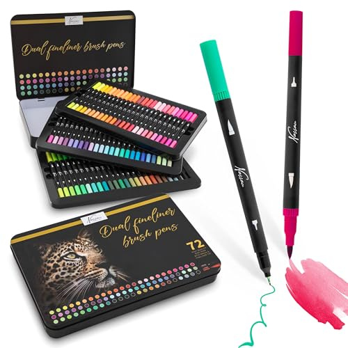 VAN NASSAU FINE ART 72-teiliges Set Pinselstifte und Fineliner – Malen für Erwachsene – Dualtip – Zeichenstifte auf Wasserbasis – Flexible Pinselspitze – Aufbewahrungsbox – Zum Skizzieren, Zeichnen
