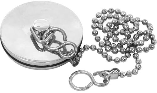 Chrome Sink Plug with Chain for Kitchen or Bath - 45mm (1.3/4 Inch) with Ball Type and S Hook Shaped Chain Made of Stainless Steel 450mm (18 Inch) (45mm)