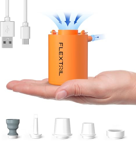 FLEXTAILGEAR MINI PUMP, 4kPa Pompa ad Aria Elettrica Portatile, Pompa da Campeggio, Batteria Ricaricabile Migliorata, 5 Ugelli Multifunzione, per Materassi, Anelli da Nuoto