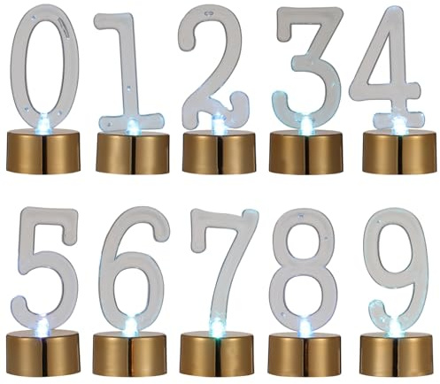 Garneck 10 Stück LED Nummer Kerzenlicht Teelichter 0-9 Batteriebetriebene Kerze Lampe Flammlose Nachtlichter Weihnachtsdeko Lichter für Geburtstag Hochzeit Party Deko Gold