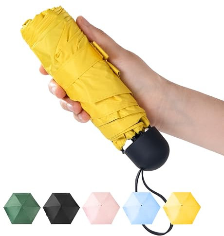Chakipee Mini Umbrella Sun Protection Compact Design Perfect for Travel Pocket Lightweight Portable UV Umbrellas, Small & Light for Sun and Rain, Man and Women Yellow