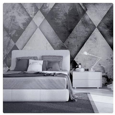TUJU Abstrakte Wand-Kunst-Dekor-Tapete, grau, schwarz und weiß, geometrisch, 3D-Foto, individuelle Wandgemälde, europäischer Stil, Wohnzimmer, TV-Hintergrund, 200 cm x 140 cm (78,7 x 55,1 Zoll)