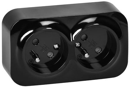Miratic Double Prise 2 x 2P+T 16A / 230VAC IP20 Version Francaise Prise en Saillie pour Montage Mural en Interieur Double Prise Murale avec Finition Brillante