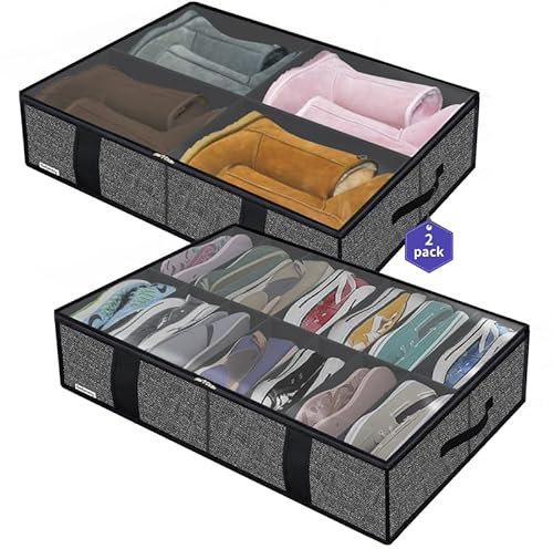 homyfort Organizador de calzado para debajo de la cama (tamaño grande, 14 + 4 compartimentos), Titular de la Zapata Bolsas organizadoras de Zapatos, Plegable, 86x60x15 cm, Negro Lino, 7XAUBS14S4