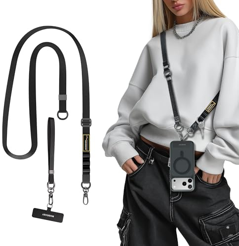 MAGEASY 2-In-1 Cell Phone Lanyard - Universal Crossbody Phone Strap & Phone Wrist Strap with Built-in Keychain, Phone Tether Tab | Anti Drop & Anti Theft for Daily & Outdoor Activities