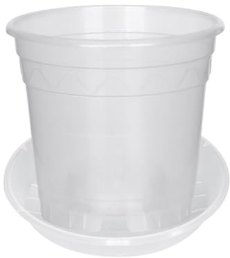 meindekoartikel 5-Sets Orchideentopf mit Untersetzer Pflanztopf Blumentopf aus Kunststoff - milchig, transparent ● 5 Töpfe und 5 Untersetzer ● (Orchideentopf Ø 14)