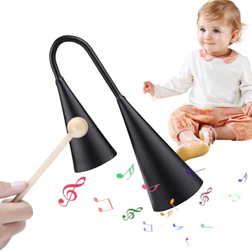 Agogo Hand-Glocke, traditionelles lateinisches Kuhglocken-Instrument, traditionelle musikalische Kuhglocke, authentisches lateinisches Percussion mit Holzstab für Familientreffen, professionelle und