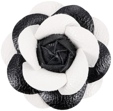 PATIKIL Pince à Cheveux Florale Artificielle, Broche à Fleur en Cuir Épingle Clip à Cheveux Decoration Chapeau pour Mariage Fête Danse Banquet Accessoires Charme Robe, Noir et Blanc