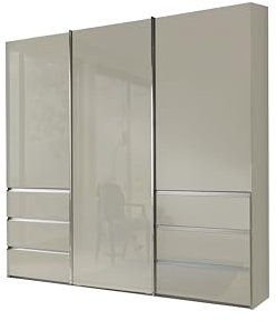 WIEMANN Schwebetürenschrank Kleiderschrank Schlafzimmerschrank 250cm breit, mit Schubladen, Glas Champagner, Höhe 236cm, Malibu