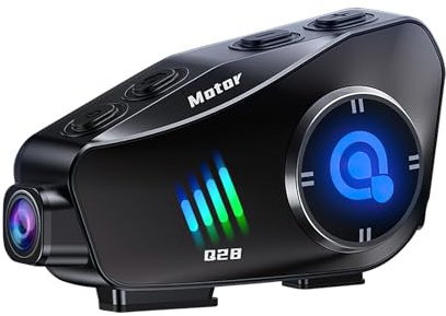 OBEST Auriculares para casco con cámara, Bluetooth 5.3 para motocicleta, IP66 resistente al agua, batería de 1500 mAh, grabación HD 1080P