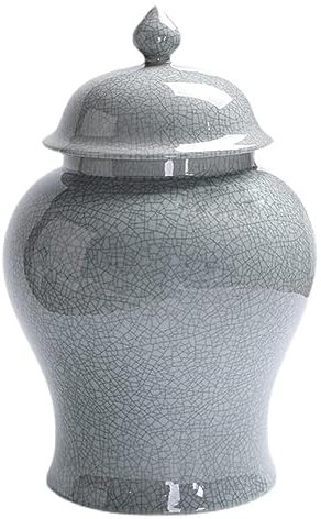 XAoSCd Vorratsdose Für Lebensmittel, Dekorative Dose, Ingwerdose, Vase, Dekor, Keramik, Grau, Ingwerdose Mit Deckel, Vorratsdose, Dekorative Porzellandosen, Tempeldose Mit Deckel,A-32.5 * 20.5Cm