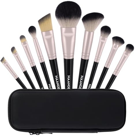 MAANGE Pinselset Makeup, 10-teilig, hochwertige synthetische Make up Pinsel zum Verblenden von Grundierung, Gesichtspuder, Rouge, Lidschatten, Schminkpinsel Set Schwarz/Gold