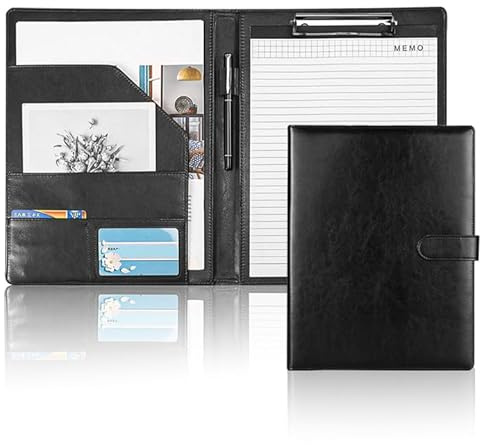 GOEDCH A4 Schreibmappe Klemmbrettmappe mit Dokumentenfächern: Premium PU-Leder Konferenzmappe mit Stiftehalter & Magnetverschluss, Multifunktionale Klemmbrett Mappe A4 für Büro, Reisen und Meetings