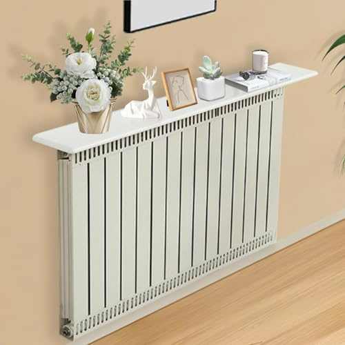 Tablette de Radiateur en Bois, Rectangulaire Cache Radiateur Facile à Installer Tablette Supérieure du Radiateur, pour Maison Salon Cuisine Anti-Fumée Poussière,Blanc,W:16cm；L:120cm