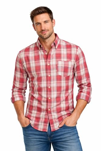 Blu Apparel Men's Checked Shirt Mens Shirts Short Sleeve and Long Sleeve Cotton Casual Shirt for Men (UK, Alpha, L, Regular, Regular, Red)